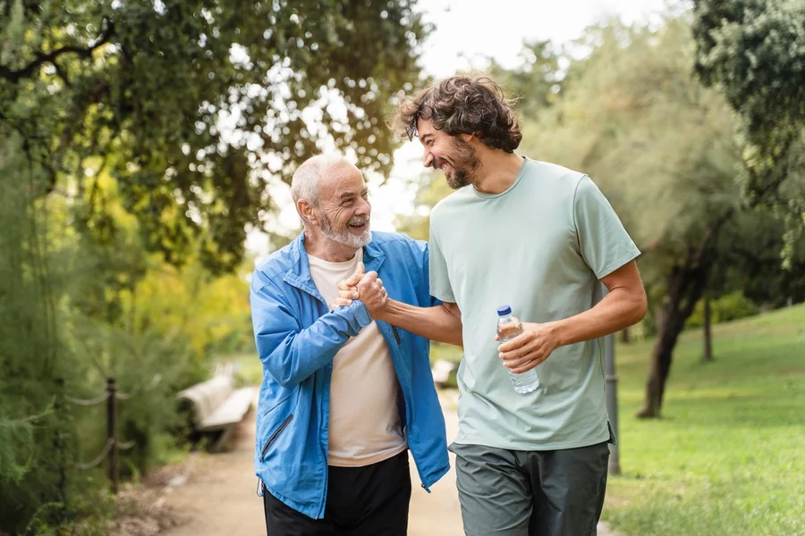 Dad and son taking a walk